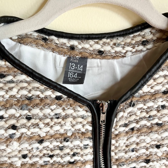 Zara Kids Girls Wool Acrylic Tweed Zip up Cardigan with Trim 13-14 Years - Picture 3 of 4